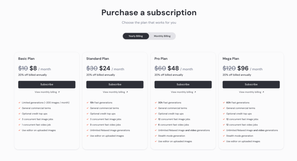 Midjourney subscription plans 2025