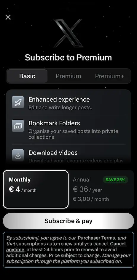 X premium - Basic Subscription