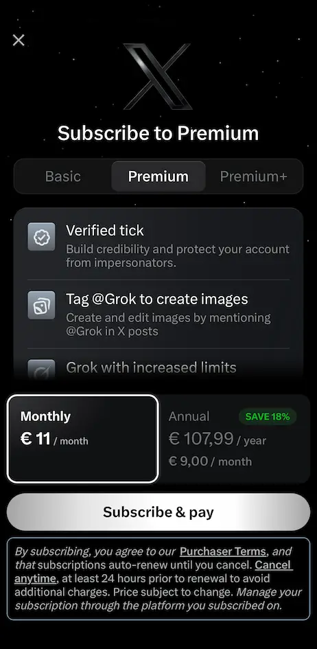 X premium - Premium Subscription