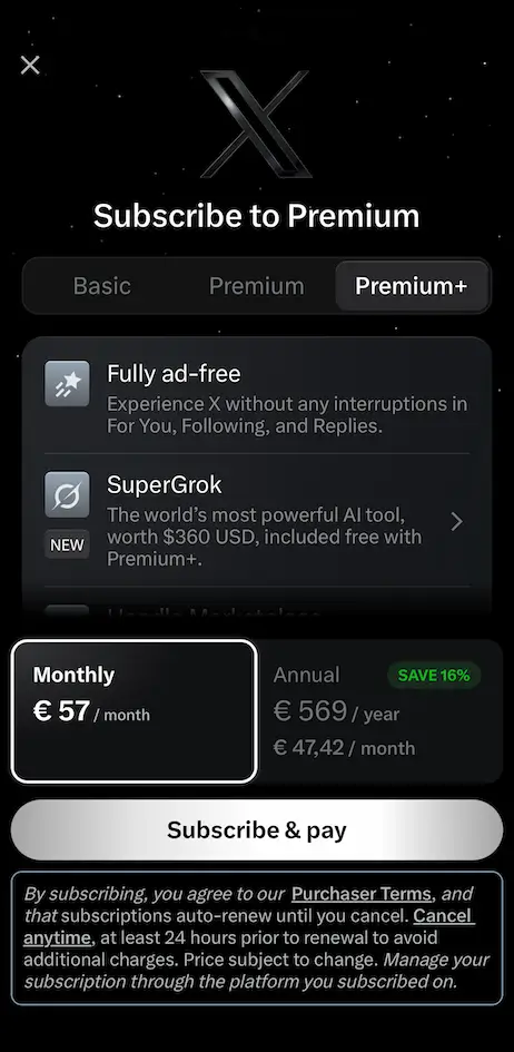 X premium - Premium+ Subscription